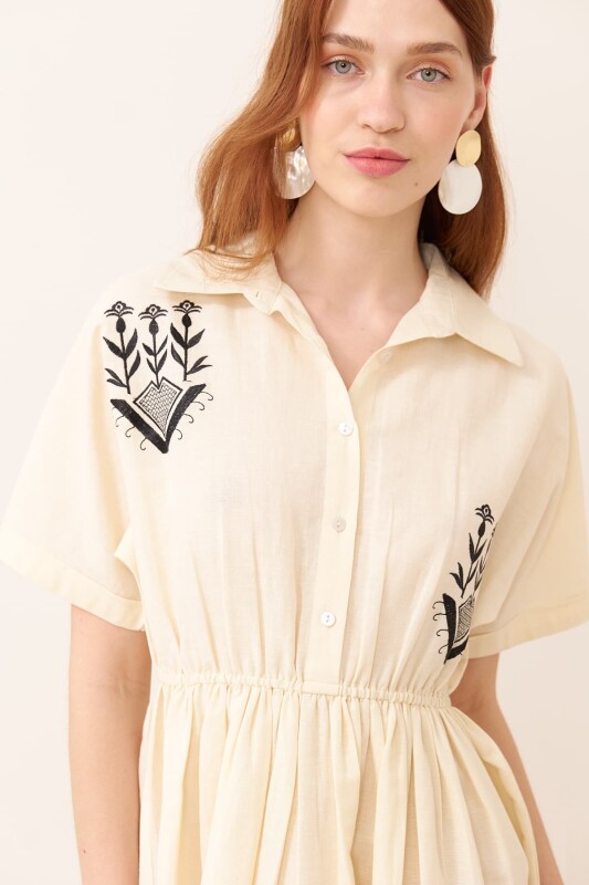 İşleme Detaylı Gömlek Elbise Standart Renk - 3