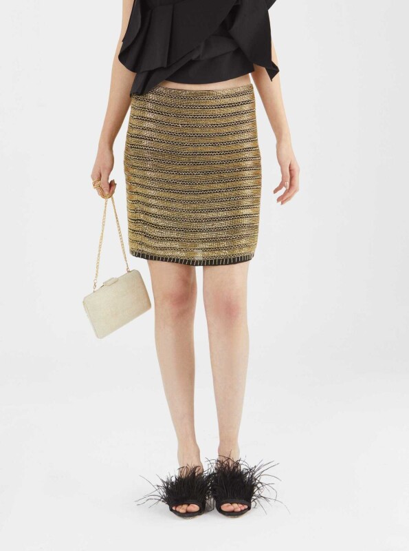 İşlemeli Abiye Etek Gold - 3