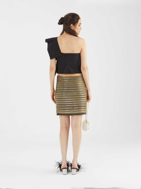 İşlemeli Abiye Etek Gold - 2