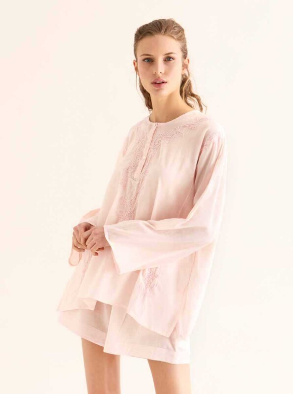 İşlemeli Açık Kadın Bluz Pembe - 3