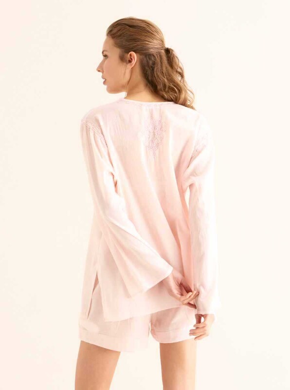 İşlemeli Açık Kadın Bluz Pembe - 2