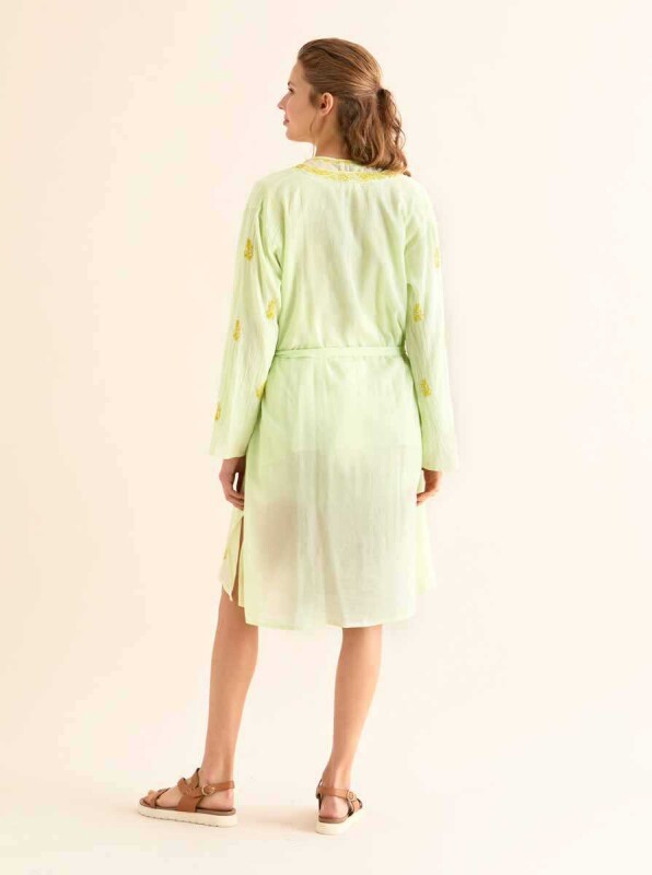Embroidered Kimono Light Green - 2