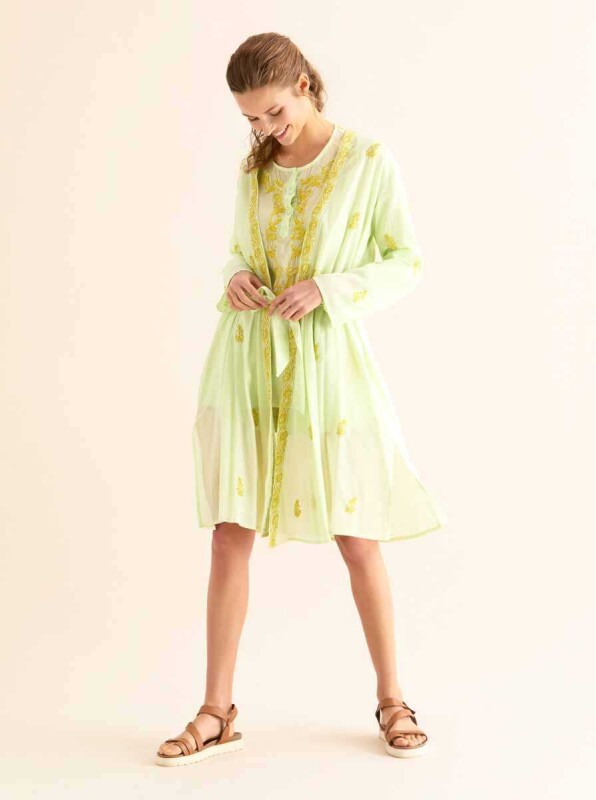Embroidered Kimono Light Green - 3