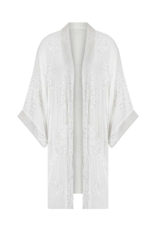 İşlemeli Desenli Abiye Kimono Standart Renk - 4