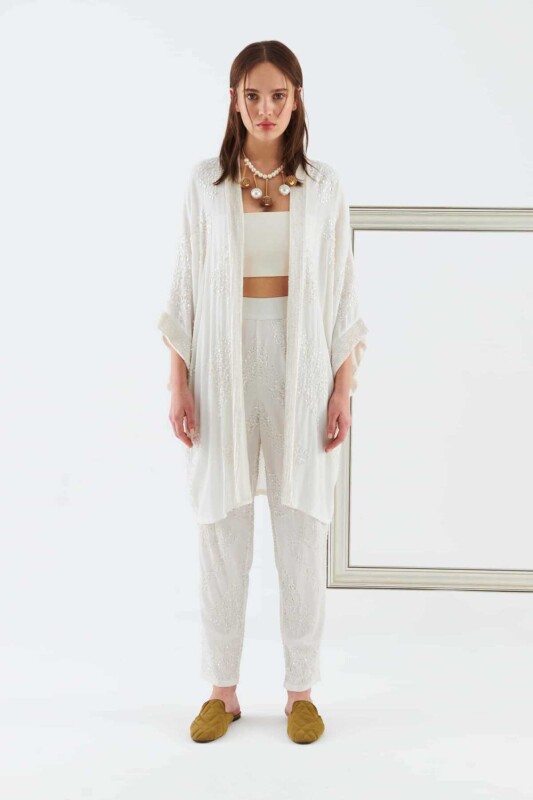 İşlemeli Desenli Abiye Kimono Standart Renk - 1