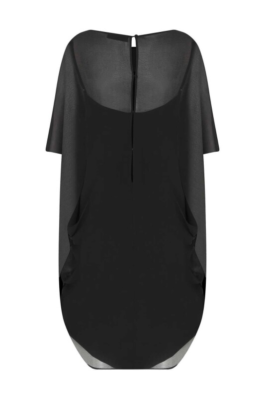  İşlemeli Transparan Abiye Elbise Siyah - 5