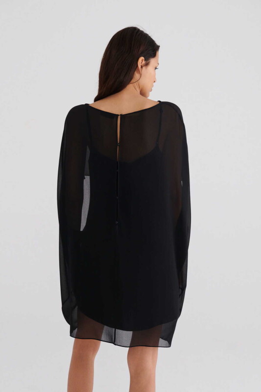  İşlemeli Transparan Abiye Elbise Siyah - 2