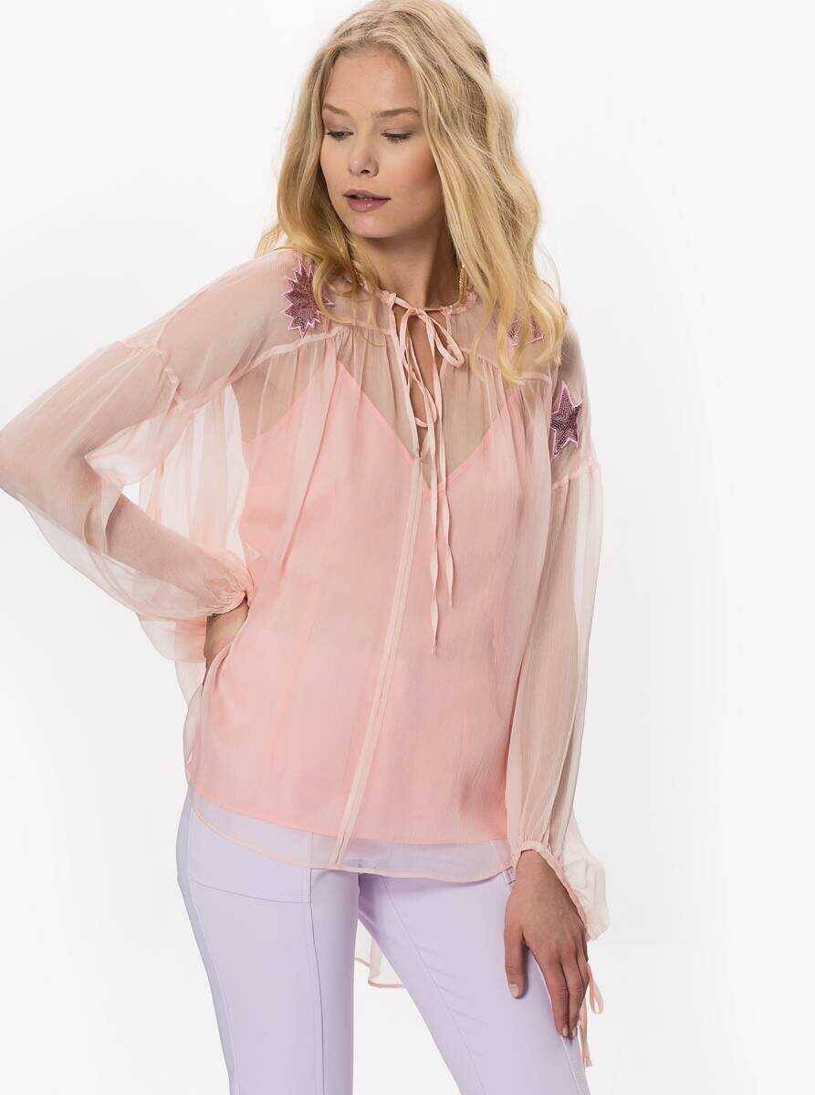İşlemeli Transparan Mint Bluz Somon - 3