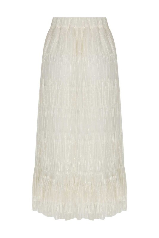 İşlemeli Uzun Etek Ekru - 5