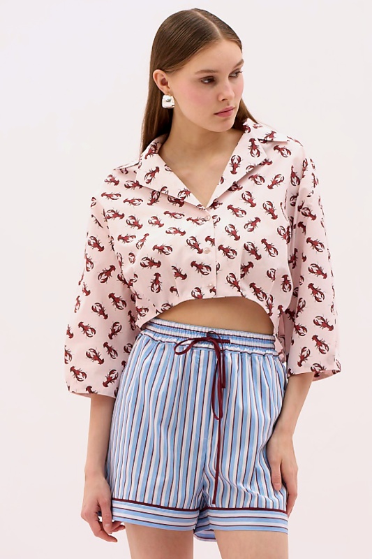 Istakoz Desenli Erkek Yaka Gömlek Standart Renk - 1