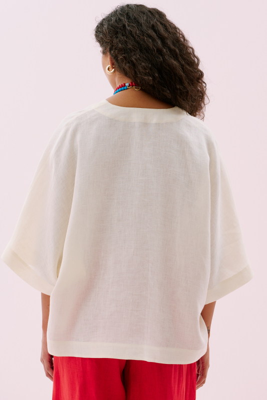 Istakoz Nakışlı Keten Kimono Bej - Roman (1)