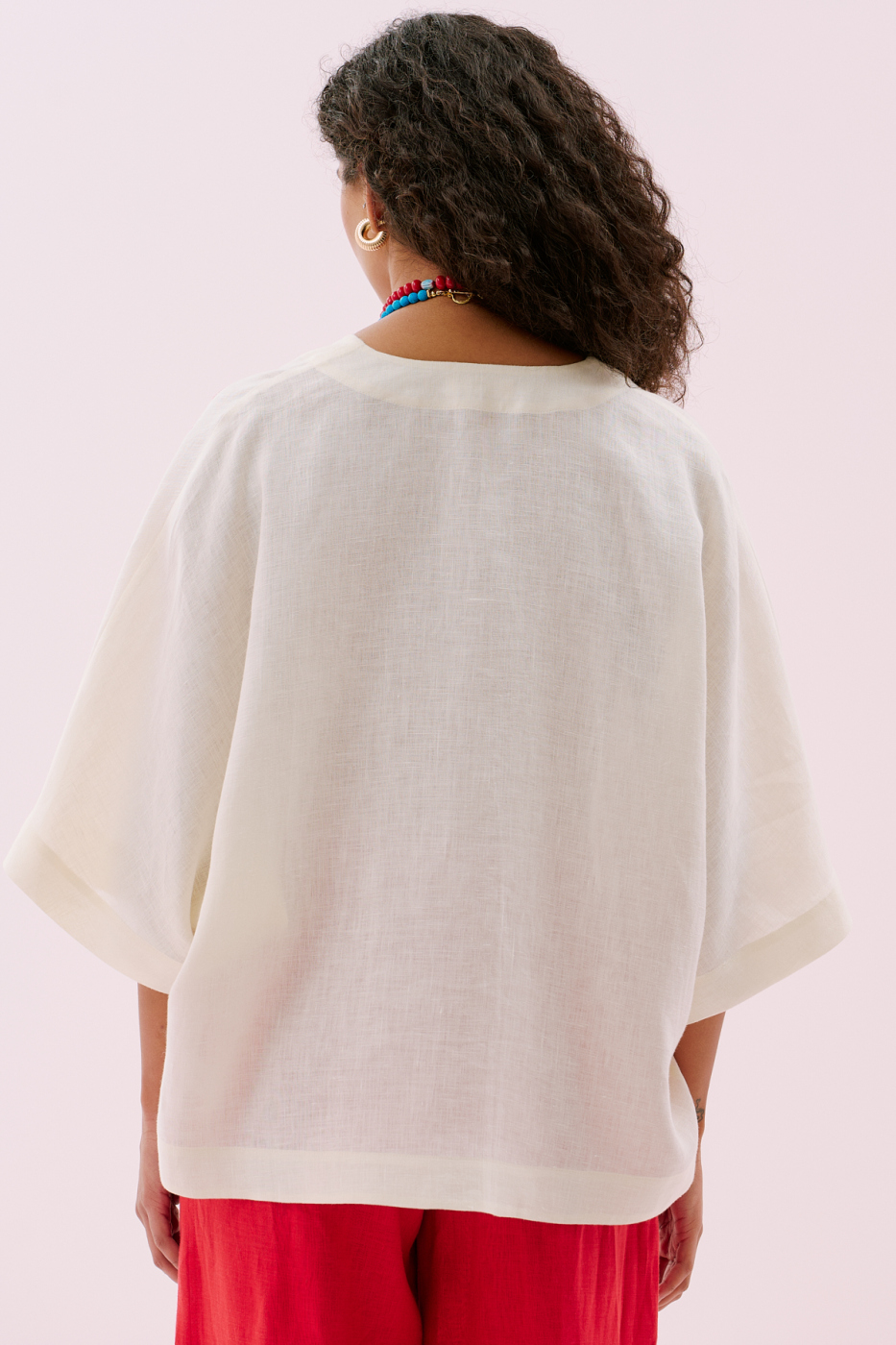 Istakoz Nakışlı Keten Kimono Bej - 2