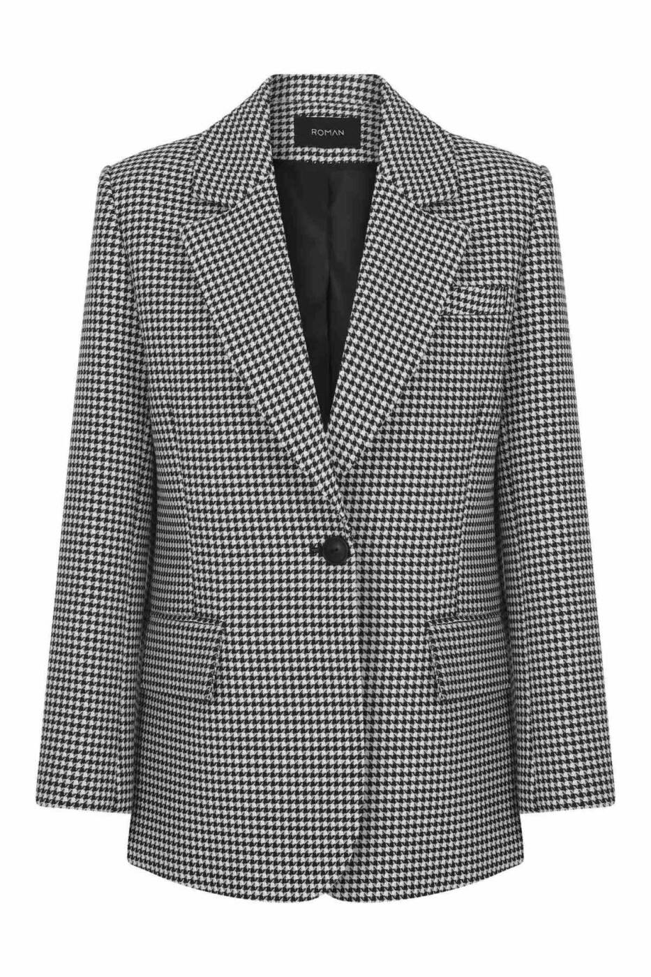 Blazer Tek Düğmeli Ceket Siyah-Beyaz - 4