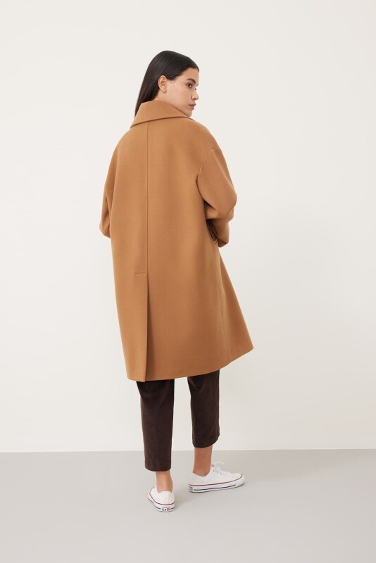 Geniş Yaka Yün Kaban Camel - Roman (1)