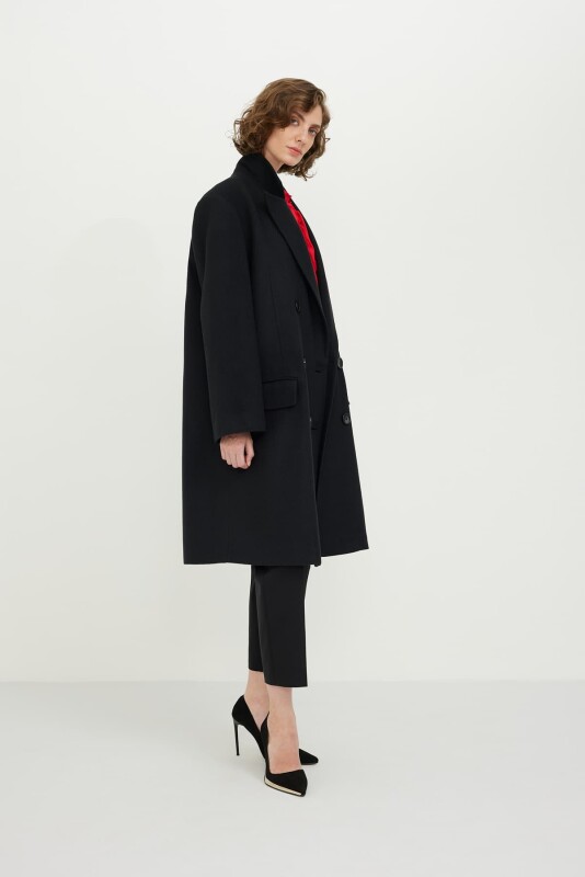 Double Breasted Coat Black - 4