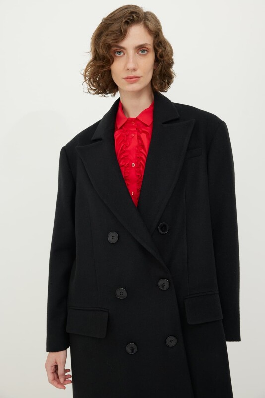 Double Breasted Coat Black - 5