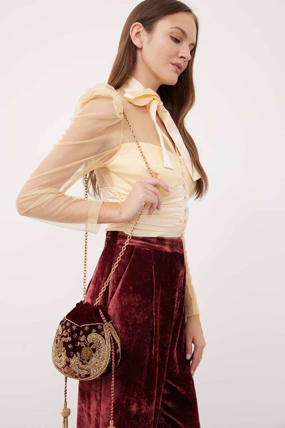 Embroidered Velvet Pouch Bag Original - 1