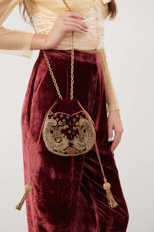 Embroidered Velvet Pouch Bag Original - 3