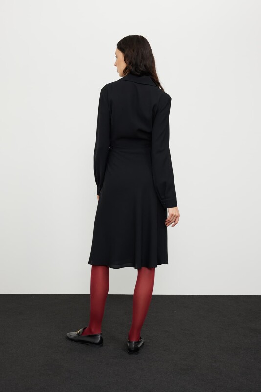 Crepe Midi Dress with Gold Accessories Black - 2