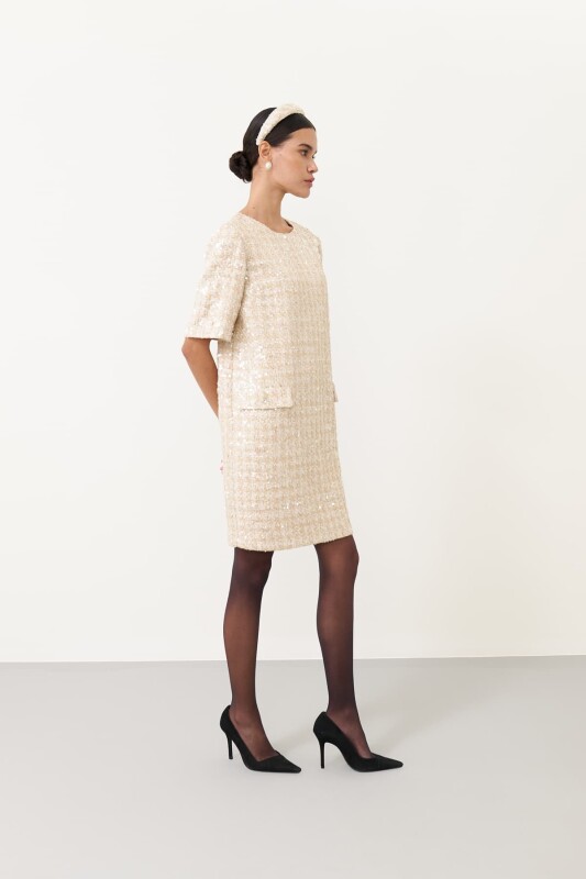 Crew Neck Dress Beige - 3
