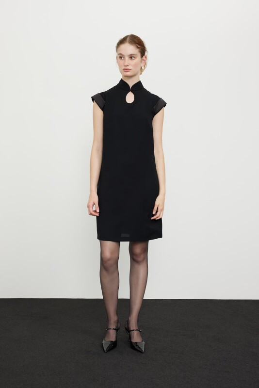 Ay Kol Crep Elbise Siyah - 3