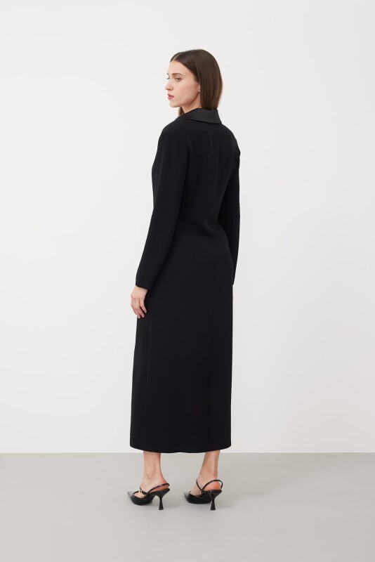 Satin Crepe Shirt Dress Black - 2