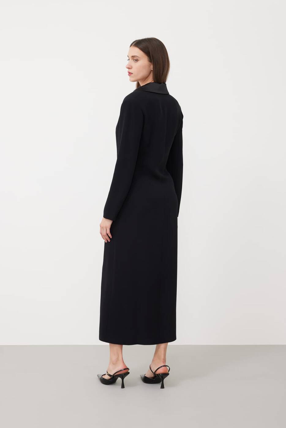 Satin Crepe Shirt Dress Black - 2