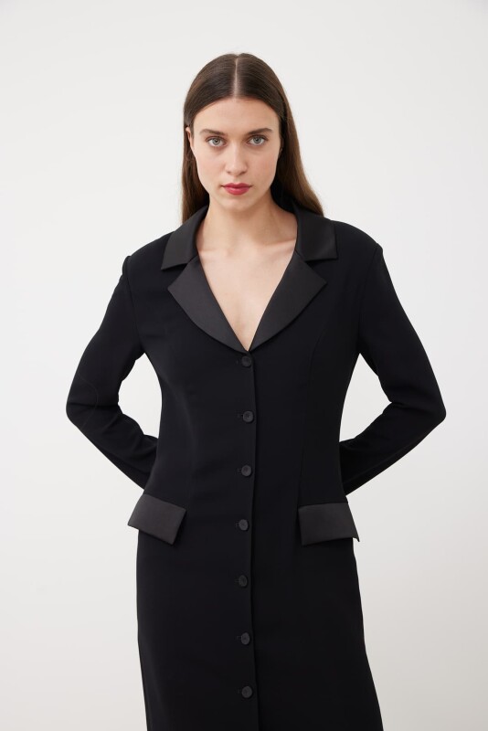 Satin Crepe Shirt Dress Black - 3