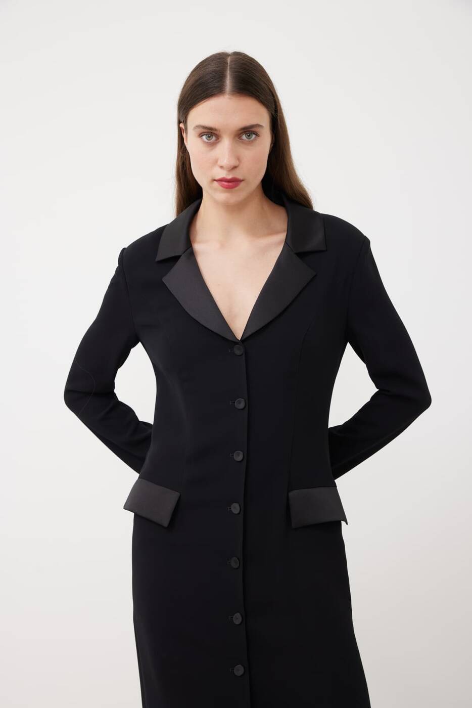 Satin Crepe Shirt Dress Black - 3