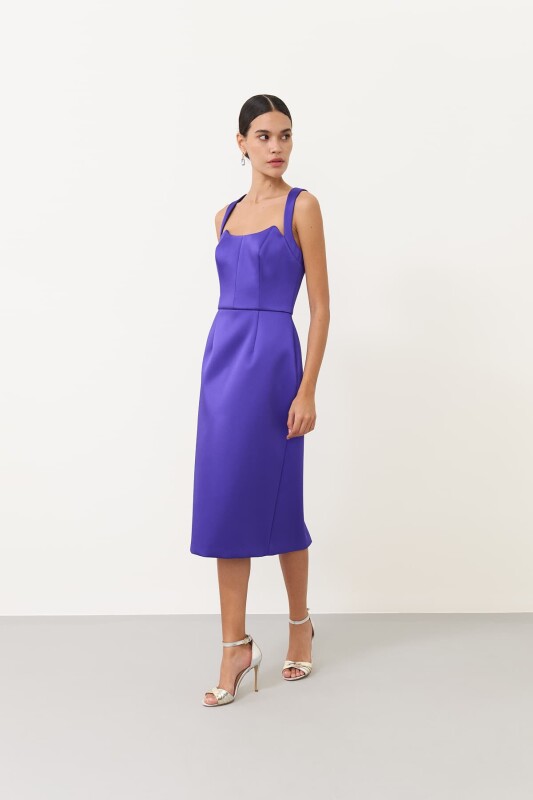 Saten Diz Boy Elbise Mor - 3