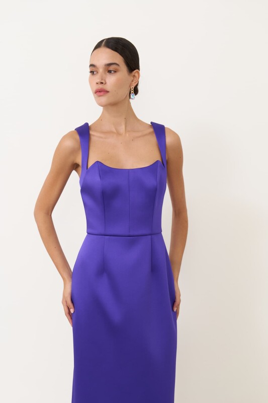 Saten Diz Boy Elbise Mor - 4