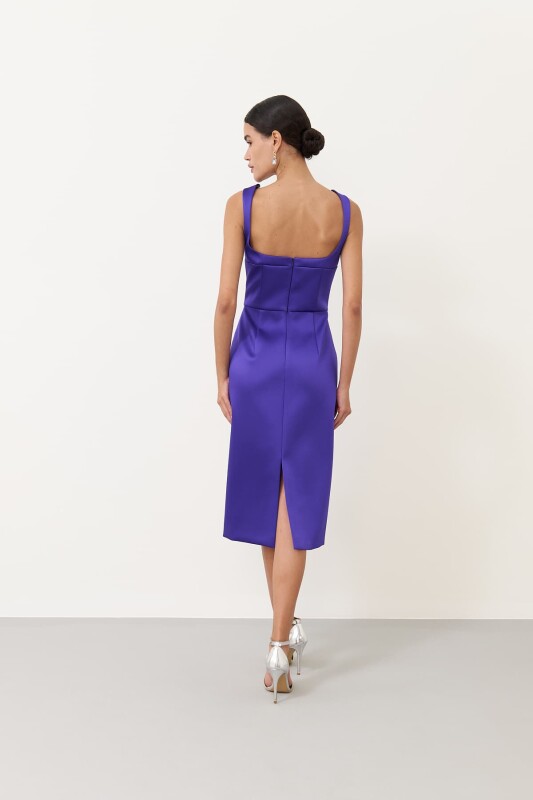 Saten Diz Boy Elbise Mor - 2