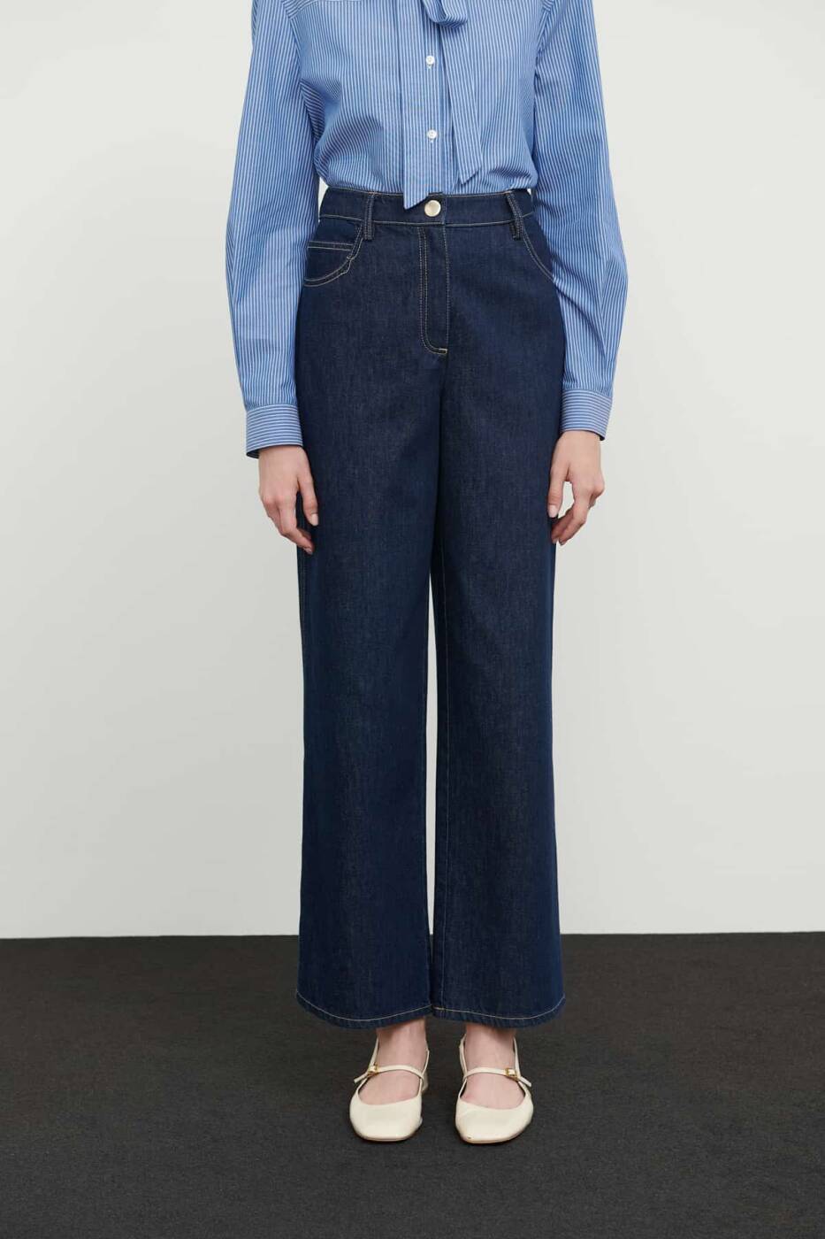 Geniş Paça Denim Pantolon Lacivert - 4