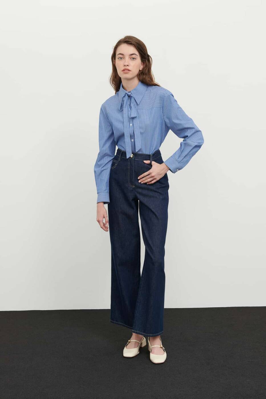 Geniş Paça Denim Pantolon Lacivert - 1