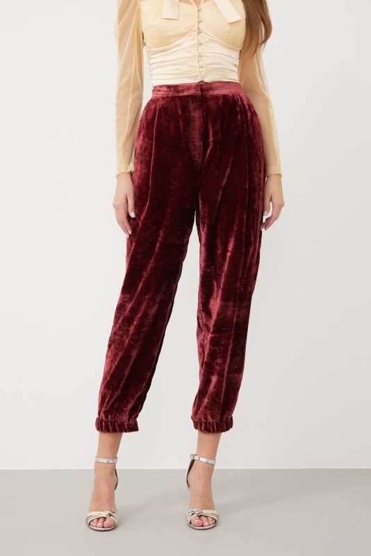 Paçası Lastikli Kadife Pantolon Gülkurusu - 3