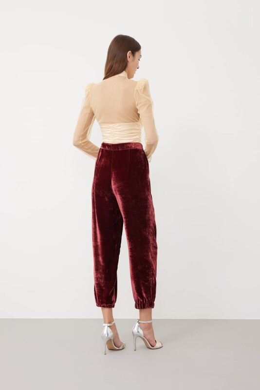 Paçası Lastikli Kadife Pantolon Gülkurusu - 2