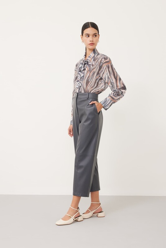 Wide Leg Leather Trousers Dark Grey - 3