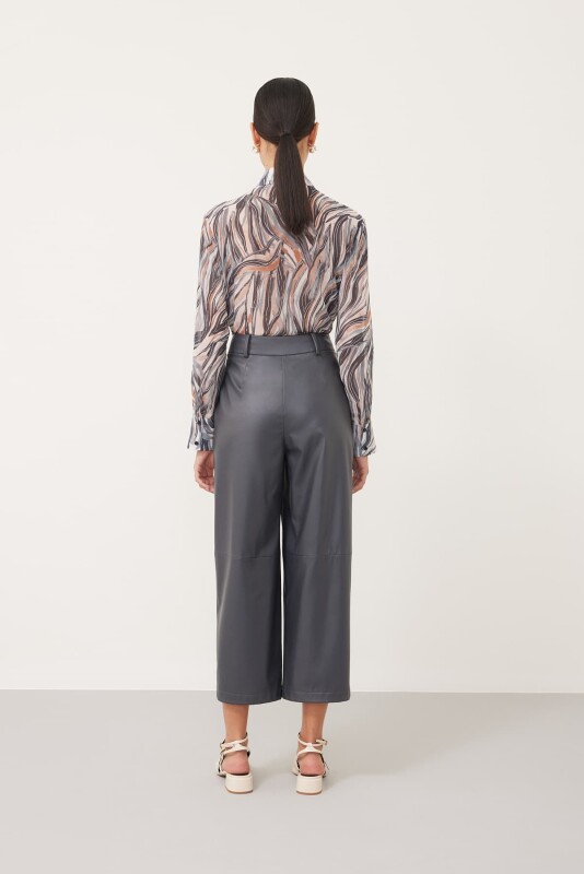 Geniş Paça Deri Pantolon Koyu Gri - Roman (1)