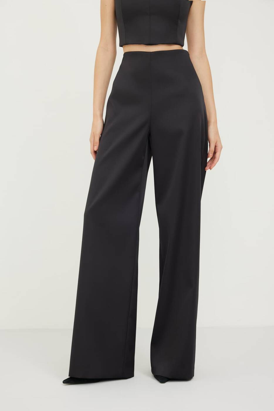 Saten Geniş Paça Pantolon Siyah - 3