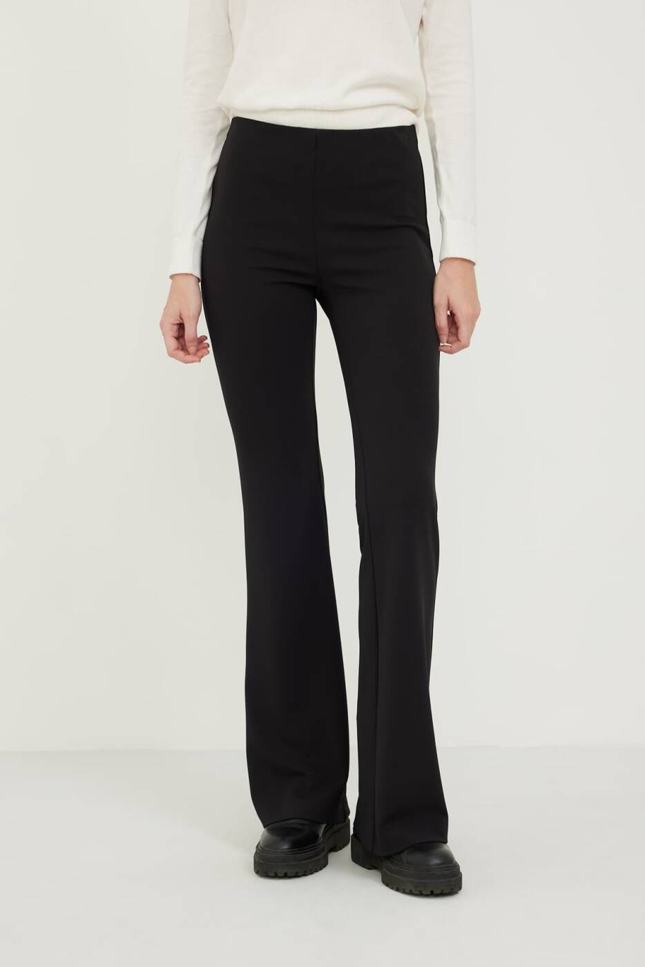 Beli Lastikli Bol Paça Örme Pantolon Siyah - 3