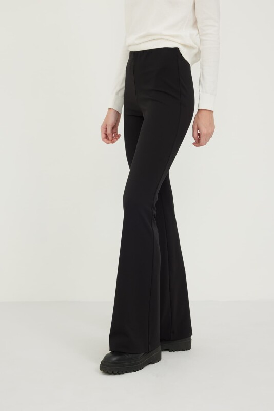 Beli Lastikli Bol Paça Örme Pantolon Siyah - 4