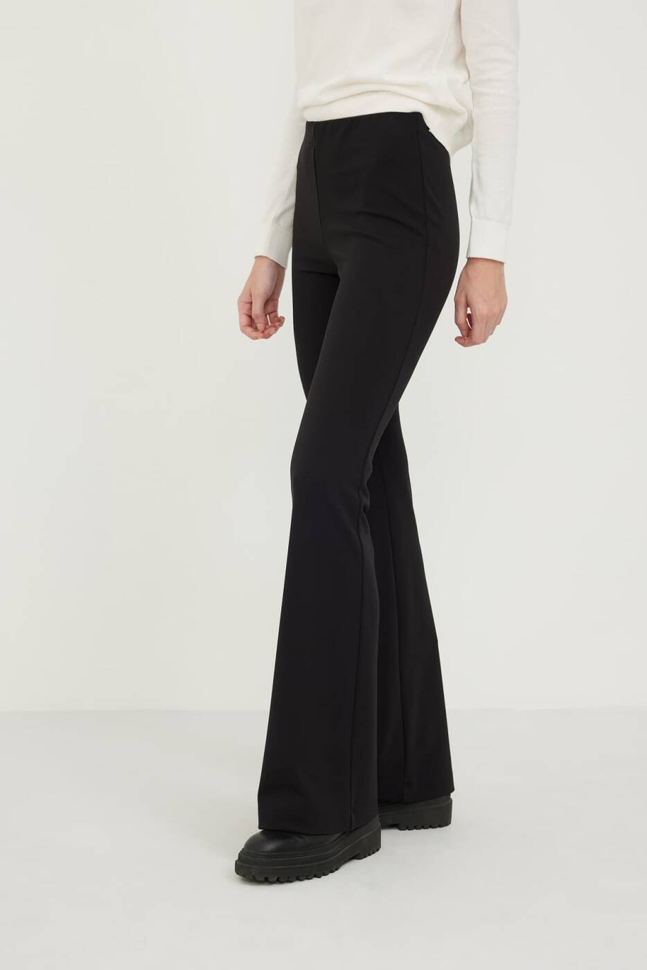 Beli Lastikli Bol Paça Örme Pantolon Siyah - 4