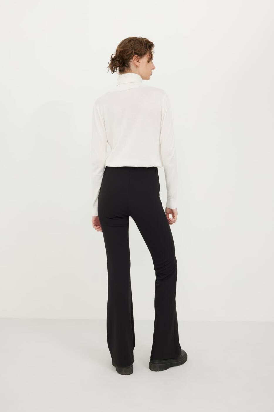 Beli Lastikli Bol Paça Örme Pantolon Siyah - 2