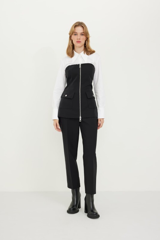 Straplez Önden Fermuarlı Büstiyer/Bluz Siyah - 4