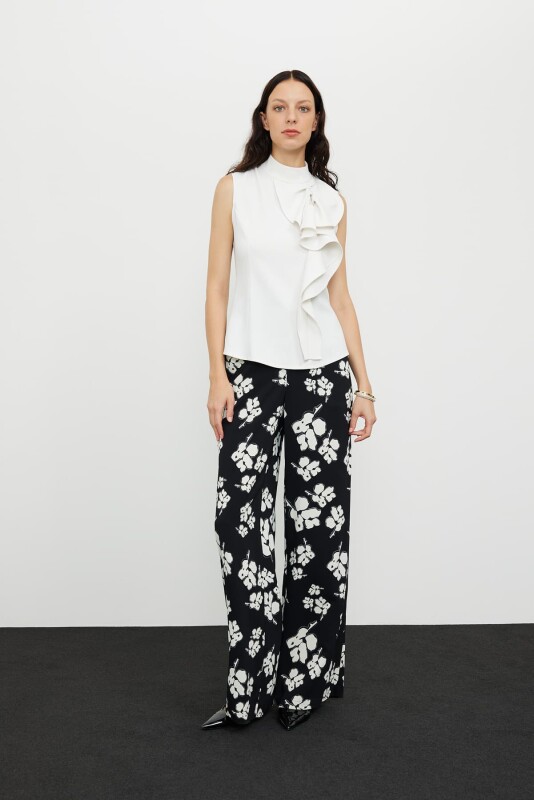 Volanlı Kolsuz Crep Bluz Ekru - 3