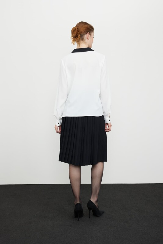 Yaka Detaylı Uzun Kol Crep Gömlek Standart Renk - 2