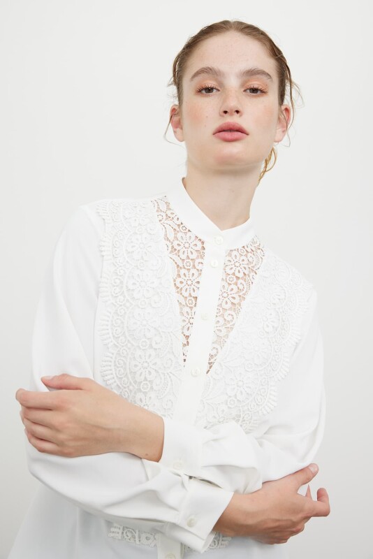 Laced Crepe Shirt Off White - 3