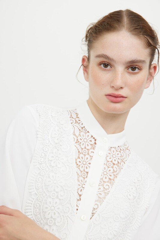 Laced Crepe Shirt Off White - 4