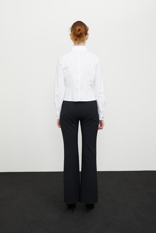 Çift Cepli Gold Düğmeli Poplin Gömlek Beyaz - 2