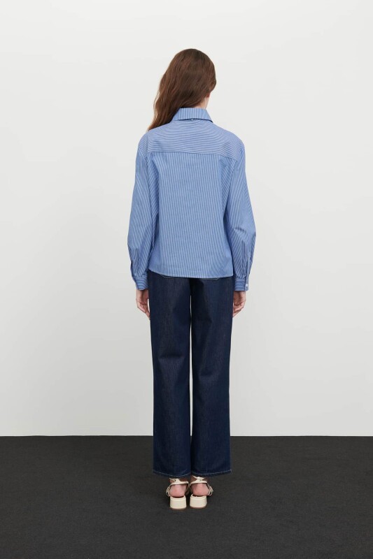 Yakası Fularlı Çizgili Poplin Gömlek Standart Renk - Roman (1)